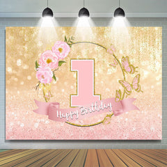 Lofaris Pink And Golden 1st Birthday Glitter Bokeh Backdrop