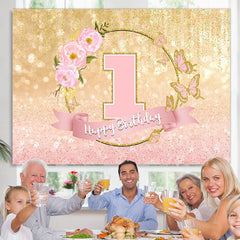 Lofaris Pink And Golden 1st Birthday Glitter Bokeh Backdrop