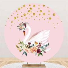 Lofaris Pink And Golden Floral Swan Themed Circle Backdrop