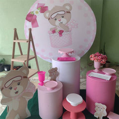 Lofaris Pink And Light Brow Teddy Bear Round Birthday Backdrop