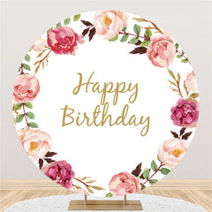 Lofaris Pink And Red Flower Happy Birthday Circle Backdrop