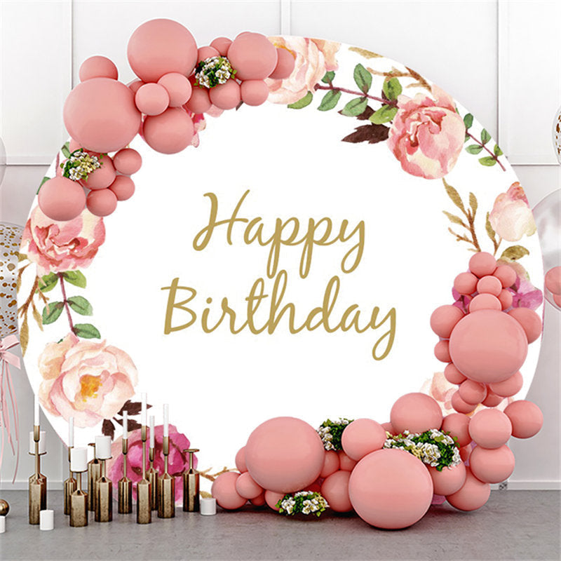 Lofaris Pink And Red Flower Happy Birthday Circle Backdrop