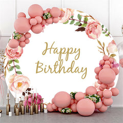 Lofaris Pink And Red Flower Happy Birthday Circle Backdrop