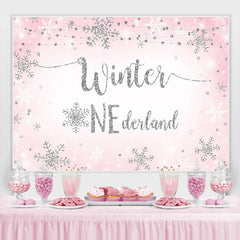 Lofaris Pink And Silver Snowflake Glitter Winter 1 Backdrop