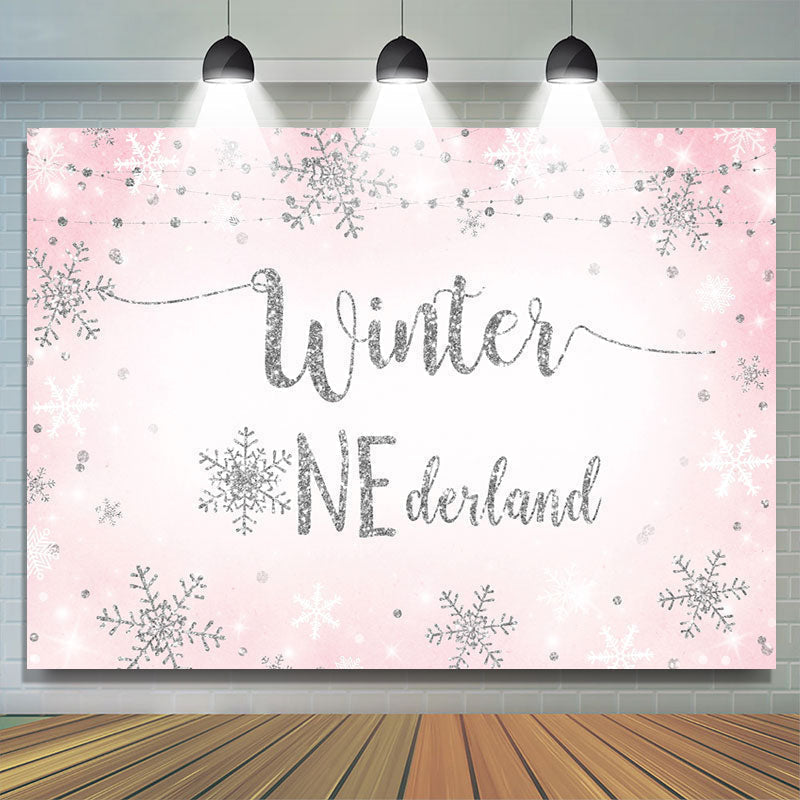 Lofaris Pink And Silver Snowflake Glitter Winter 1 Backdrop