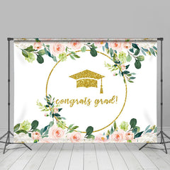 Lofaris Pink And White Floral Gold Glitter Congrats Grad Backdrop