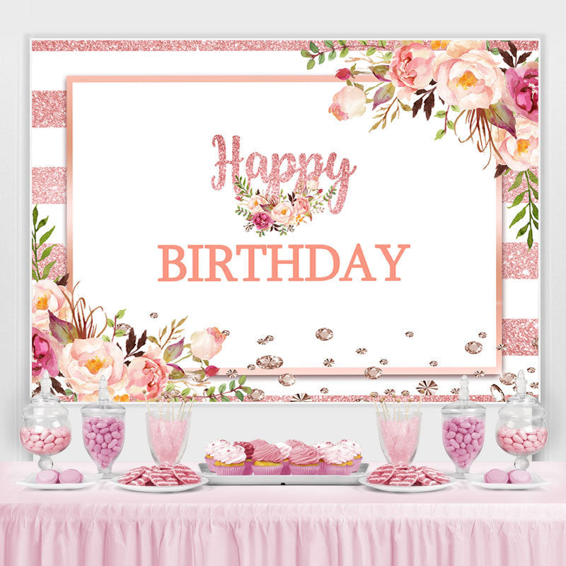 Pink And White Floral Happy Birthday Backdrop For Girl – Lofaris