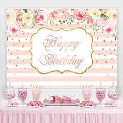 Lofaris Pink And White Floral With Lines Birthday Backdrop