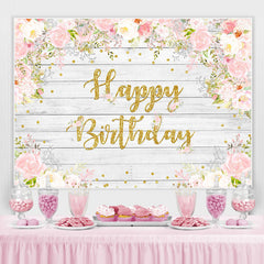 Lofaris Pink And White Floral Wood Birthday Backdrop For Girl