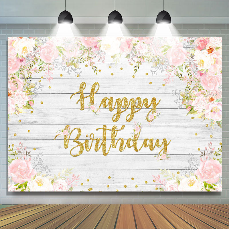 Lofaris Pink And White Floral Wood Birthday Backdrop For Girl