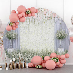 Lofaris Pink And White Flower Circle Happy Birthday Backdrop