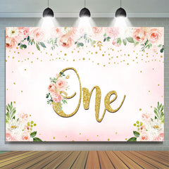 Lofaris Pink and White Roses Happy 1St Birthday Backdrop Girl