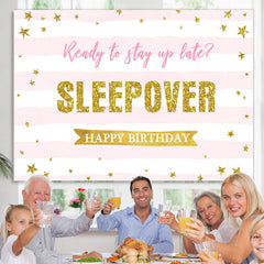 Lofaris Pink And White Stripe Sleep Over Night Party Backdrop