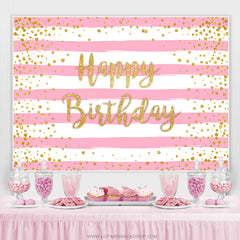 Lofaris Pink And White Stripes Gold Glitter Birthday Backdrop