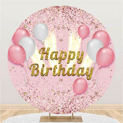 Lofaris Pink Ballon Glitter Happy Birthday Backdrop For Girl