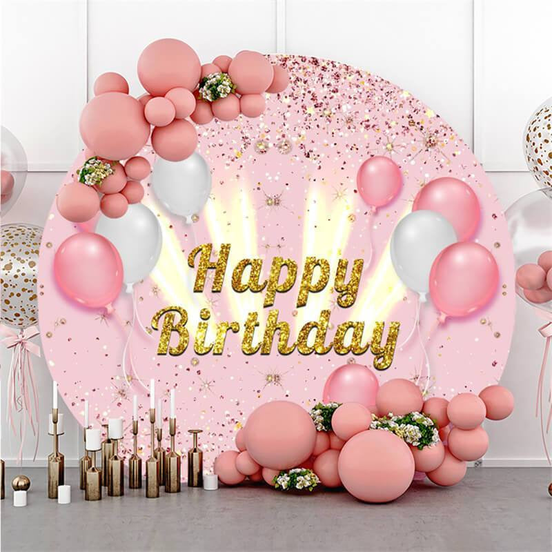 Lofaris Pink Ballons And Gold Glitter Circle Birthday Backdrop