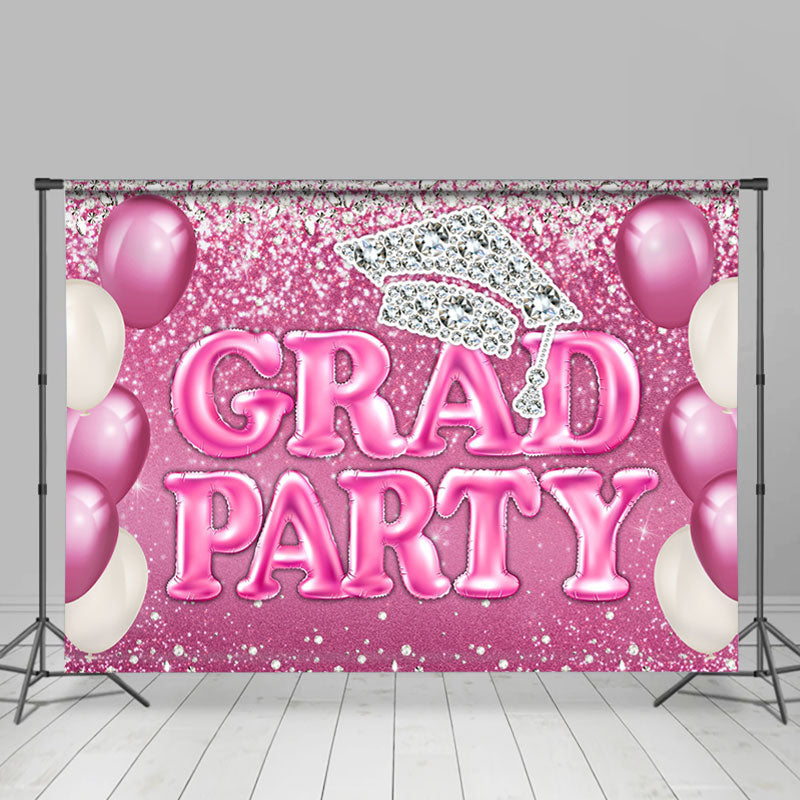 Lofaris Pink Ballons And Silver Diamonds Grad Party Backdrop