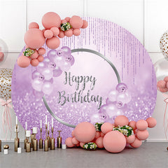 Lofaris Pink Balloons Round Glitter Bokeh Happy Birthday Backdrop