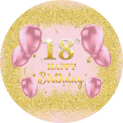 Lofaris Pink Balloons Round Gold Glitter 18th Birthday Backdrop