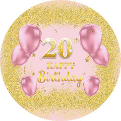 Lofaris Pink Balloons Round Gold Glitter 20th Birthday Backdrop