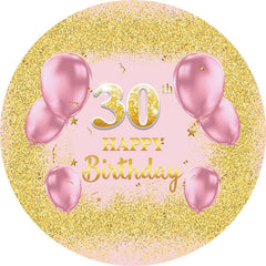 Lofaris Pink Balloons Round Gold Glitter 30th Birthday Backdrop