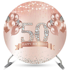 Lofaris Pink Balloons Silver Diamonds Round 50th Birthday Backdrop