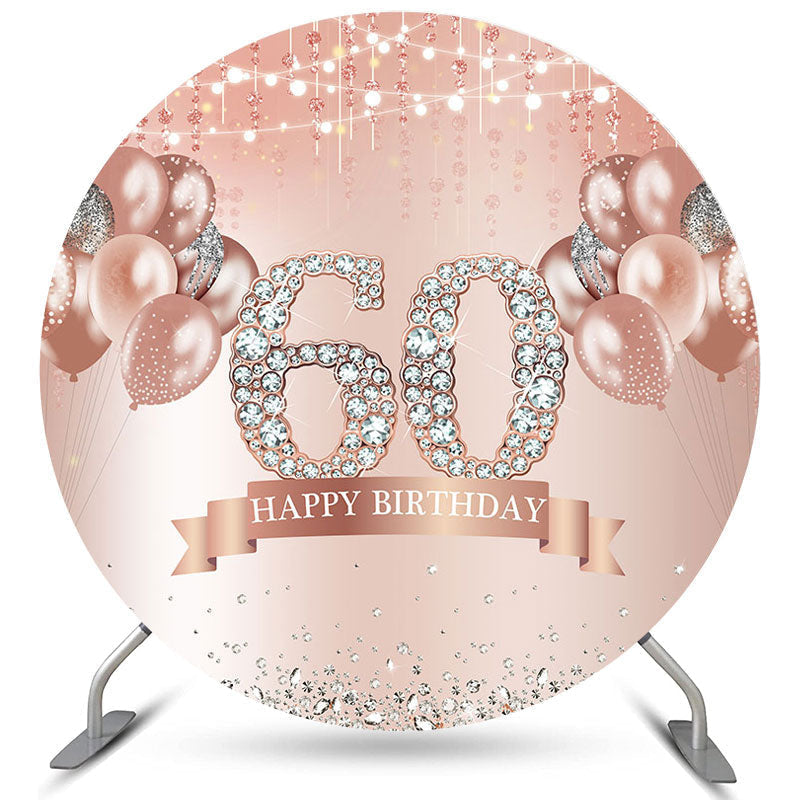 Lofaris Pink Balloons Sliver Diamonds Round 60th Birthday Backdrop