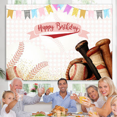 Lofaris Pink Baseball And Flags Themed Happy Birthday Backdrop