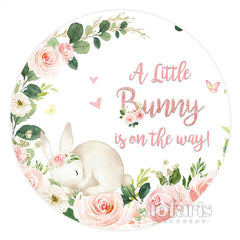 Lofaris Pink Bunny And Flower Spring Round Baby Shower Backdrop