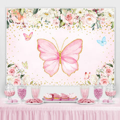 Lofaris Pink Butterfly And Floral Baby Shower Backdrop For Girl