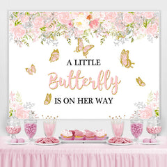 Lofaris Pink Butterfly And White Floral Baby Shower Backdrop