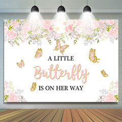 Lofaris Pink Butterfly And White Floral Baby Shower Backdrop