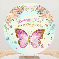 Lofaris Pink Butterfly Round Happy Birthday Backdrop For Girl