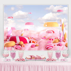 Lofaris Pink Candy White Cloud Happy Birthday Backdrop for Girl