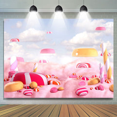 Lofaris Pink Candy White Cloud Happy Birthday Backdrop for Girl