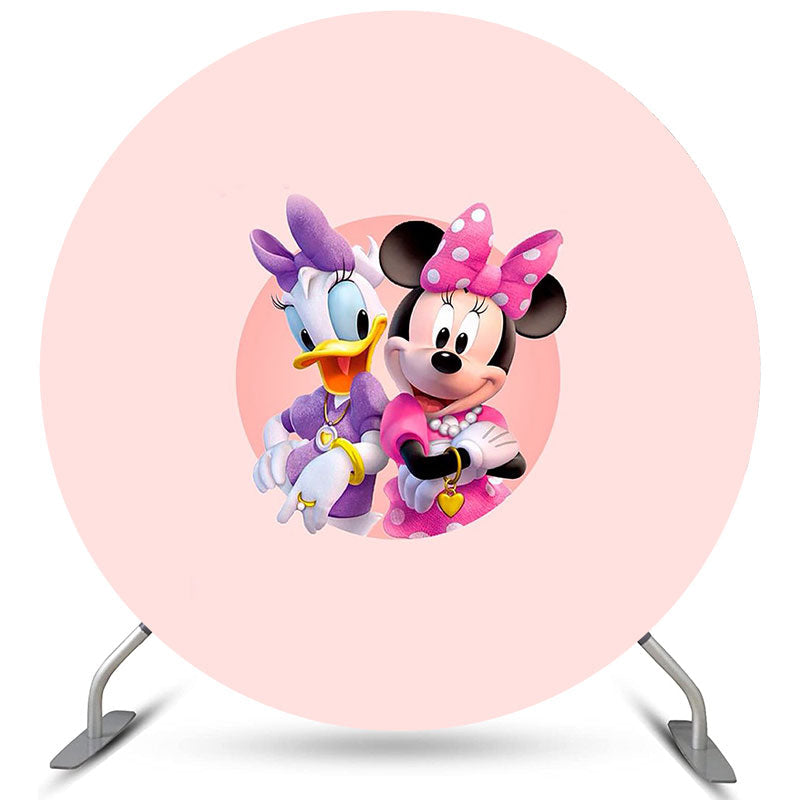 Lofaris Pink Cartoon Mouse And Dark Round Birthday Backdrop