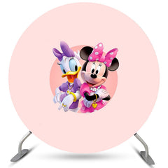 Lofaris Pink Cartoon Mouse And Dark Round Birthday Backdrop
