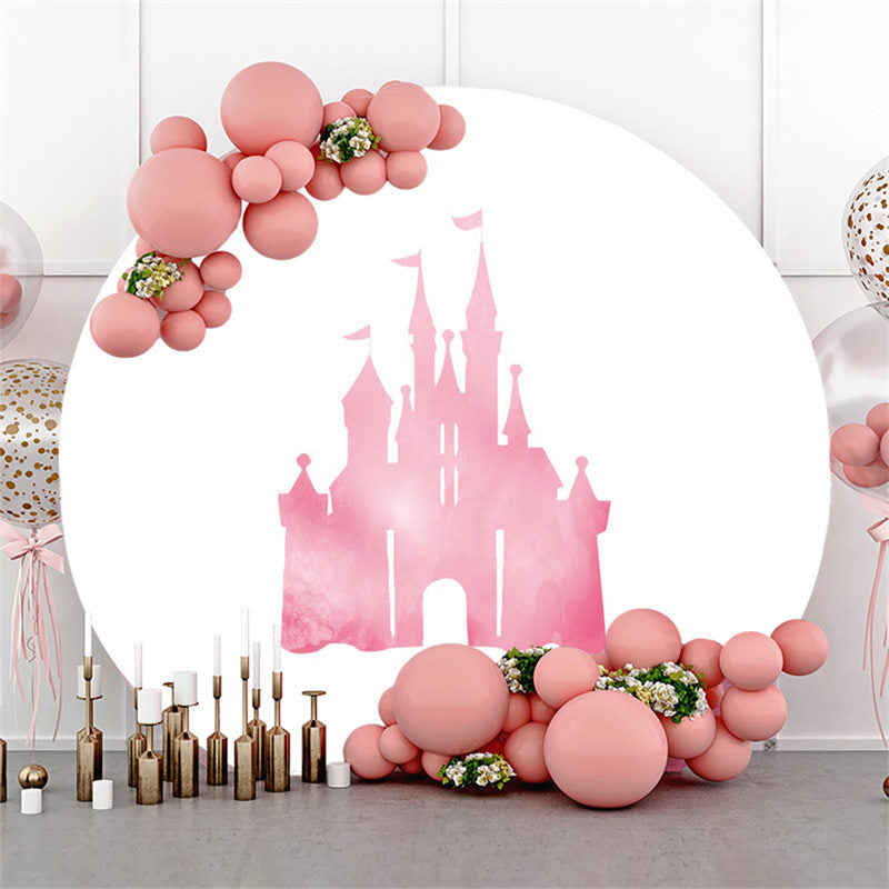 Lofaris Pink Castle White Round Backdrop For Girls Birthday