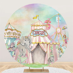 Lofaris Pink Circus Animals Round Happy Birthday Party Backdrop