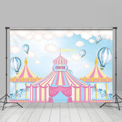 Lofaris Pink Circus Blue Sky Happy Birthday Backdrop Banner