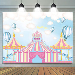 Lofaris Pink Circus Blue Sky Happy Birthday Backdrop Banner