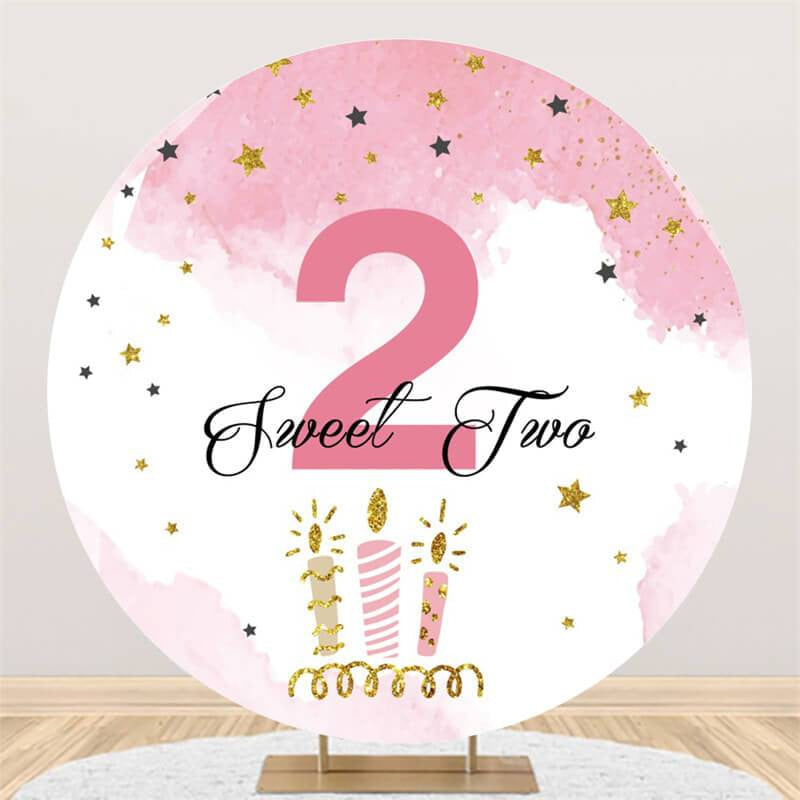 Lofaris Pink Clound And Star 2nd Sweet Round Birthday Backdrop