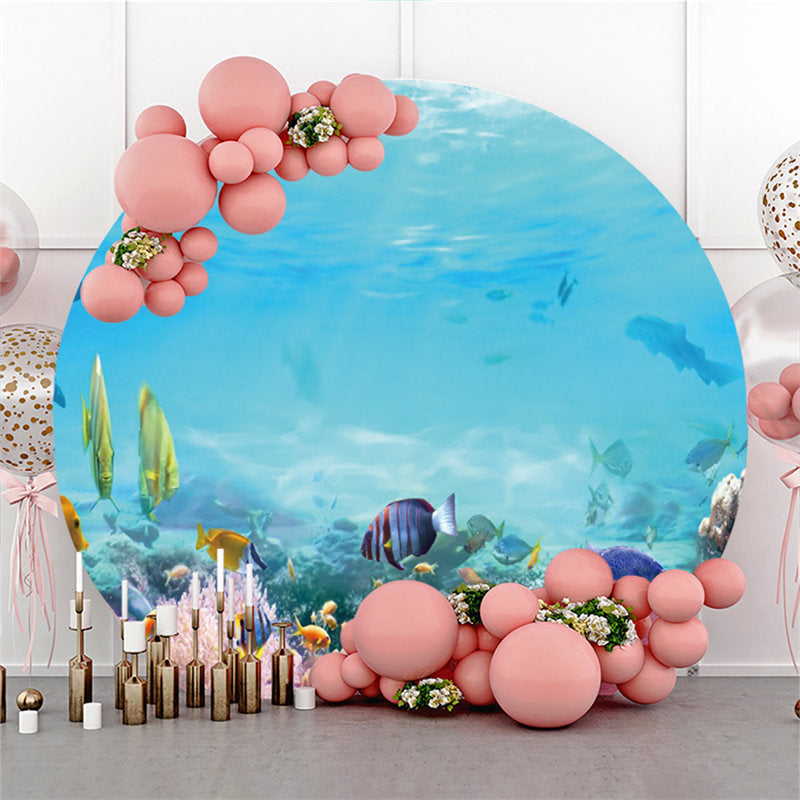 Lofaris Pink Coral Reefs And Fish Round Backdrop For Summer