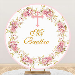 Lofaris Pink Cross Flower Theme Happy Birthday Round Backdrop