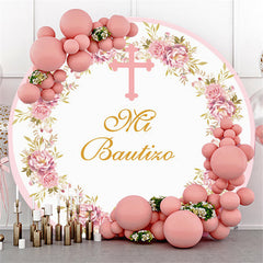 Lofaris Pink Cross Flower Theme Happy Birthday Round Backdrop