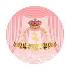 Lofaris Pink Crown Round Happy Birthday Party Backdrop For Girl