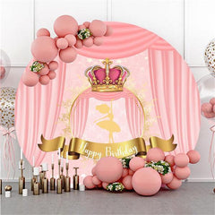Lofaris Pink Crown Round Happy Birthday Party Backdrop For Girl