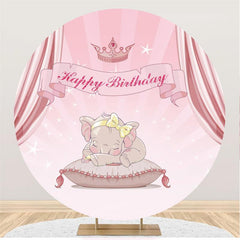 Lofaris Pink Curtain Elephant Happy Birthday Round Backdrop