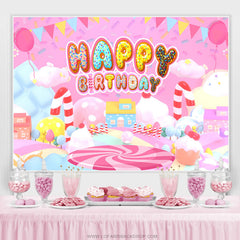 Lofaris Pink Dessert Candyland Theme Happy Birthday Backdrop