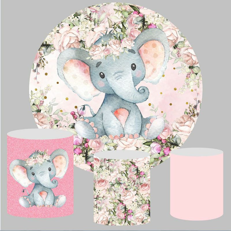 Lofaris Pink Elephant And Flower Round Backdrop Kit